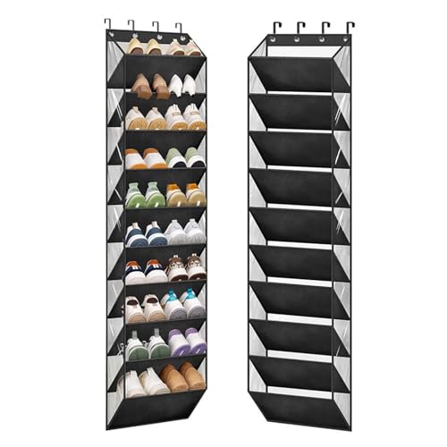 靴 収納 ウォールポケット 壁掛け 省スペース ドア掛け シューズラック 突っ張り 吊り下げ 大容量 幅42x奥行25x高さ180cm ブラック 透明窓付き 耐用