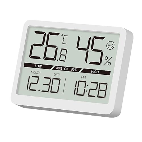 DFBL デジタル温湿度計 大画面LED 熱中症対策 マグネット/スタンド/掛け置き3way 日付表示 高精度 日本語説明書付き 寝室/オフィス/梅雨時期に 北欧風 ホワイト