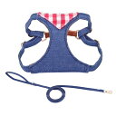 WDPAWS犬 ハーネス リードセット 犬用胴輪 犬への負担が少ない 猫用 ハーネス 胴輪 ネコ サイズ調整可能 脱着簡単 デニム製 安心散歩 通気性いい ペッ...