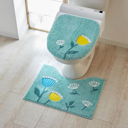 [ベルメゾン] トイレマット フタカバー 2点 セット フラワーデザイン トイレファブリック ミント ミニマット＆兼用フタセット