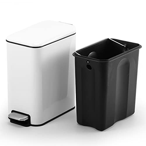 ゴミ箱 ふた付き 5L ペダル式 ゴミ箱 おしゃれ スリム ごみ箱 ステンレス 音無し 密閉 キッチン、リビングルーム、トイレ、バスルーム、部屋用(白い) [2]