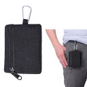 Zhejia カラビナ付 ミニポーチ メンズ 薄型 小型 ガジェットポーチ 旅行 アウトドア 出張 ハイキング 収納 小物 ジッパータブ S ブラック