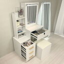 ドレッサー 鏡台 dresser ドレッサーテーブル コンパクト 木製 収納沢山 ホワイト 化粧台 デスク スツール付き メイク台 3色 LEDミラー