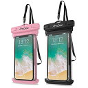 ProCase 防水スマホケース 2個 IPX8認定 お風呂 海 プール 温泉 首掛け式 ドライバッグ 登山 お釣り時の防塵・防水対策 適用端末:iPhone 16 15 14 13 12 Mini Pro MaxHuawei Xperia android -ピンク/ブラック