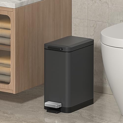 Mbillion ゴミ箱 おしゃれ スリム ペダル式 ごみ箱 ステンレス 10リットル バスルーム ゴミ箱 消臭 ダストボックス 生ゴミ ゴミ箱 インナーバケット付き 密閉 音無し キッチン 室内 リビング オ [2]