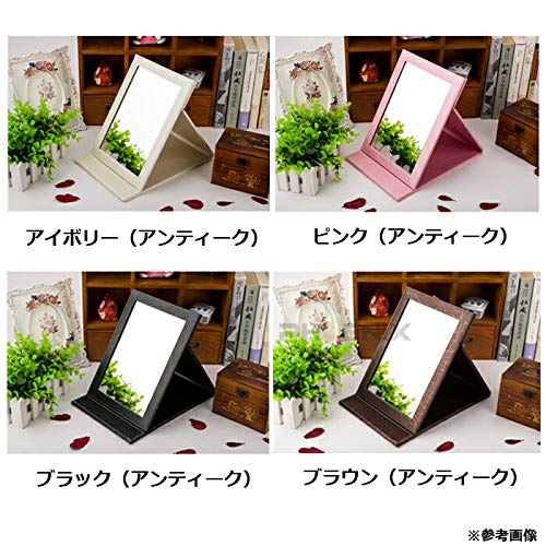 Risa 卓上ミラー 折りたたみ 大型 化粧鏡 PUレザー おしゃれ 化粧ミラー テーブルミラー 大きい アイロン こて 巻き髪 スタンドミラー メイク ヘアメイク 鏡 11カラー アンティーク,アイボリー [3]