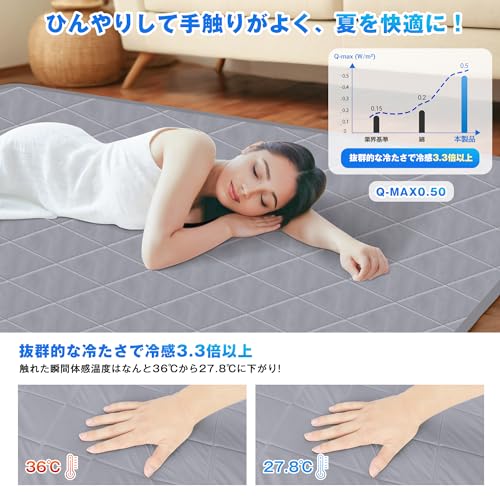 Homwarm 夏用ラグマット カーペット 接触冷感 ひんやり Q-MAX0.5 冷感持続 節電対策 ラグ 吸湿速乾 通気性 抗菌 防臭 防ダニ 防音 滑り止め付 洗える (ダークグレー, 185×185cm)
