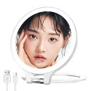 LED ライト付き 女優ミラー 卓上 メイクミラー 充電式 1500mAh内蔵バッテリー 3光色 明るさ無段階調光 320°角度調整 10倍拡大鏡付き 折り畳み式 壁掛け式 持ち運び便利 円形 ホワイト