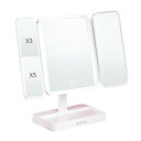 化粧鏡 LED ライト付き 三面鏡 女優ミラー 卓上鏡 折りたたみ 拡大鏡 3倍 5倍 メイク メイクアップ USB充電 明るさ調整 おしゃれ ギフト プレゼント