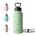 BOTTLE BOTTLE 水筒 1000ml ステンレス ウォーターボトル 女の子 直飲み ストロー付き 二重構造 保温保冷 真空断熱 持ち運び アウトドア グリーンフラワー