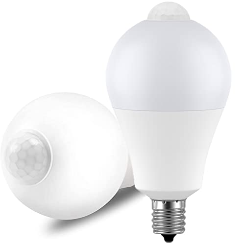 LED電球 E17 人感センサー 電球色 60W形相当 7W 700lm 明暗センサー付き 消し忘れ防止 自動点灯 高輝度 AC100V 非調光 省エネ PSE認証済み 2個入 (昼光色 6000K)