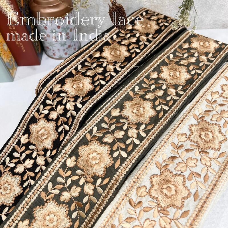 ★期間限定20％OFF! 9月4日20時〜11日1時59分まで★ 【10cm単位】 インド刺繍リボン ショルダーストラップ レース スパンコール 生地 刺繍 チロリアン テープ 花柄 ハンドメイド 素材 雑貨 ファブリック アジアン 幅6.5cmのサムネイル