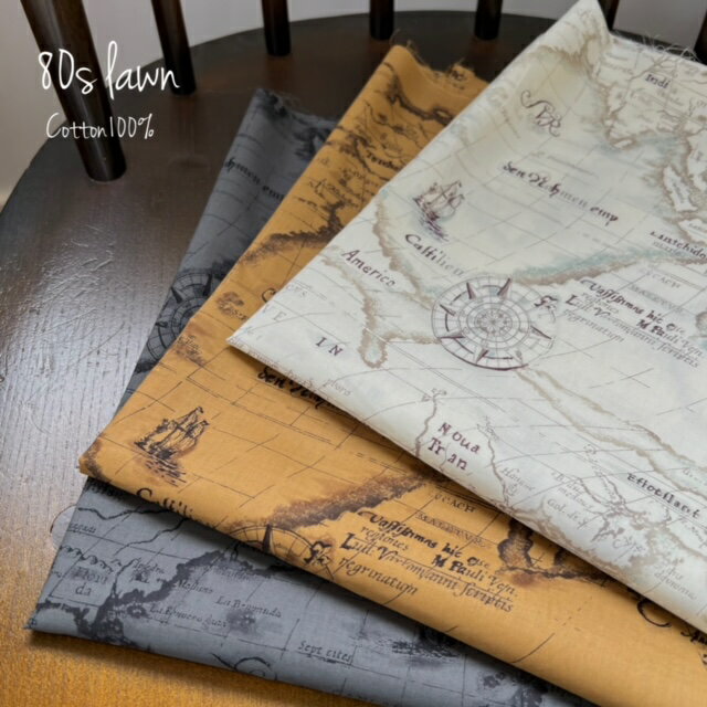 地図 80ローン 240本 高密度ローン 可愛い シンプル おしゃれ 手芸 かわいい 布 コットン ローン 生地 ..