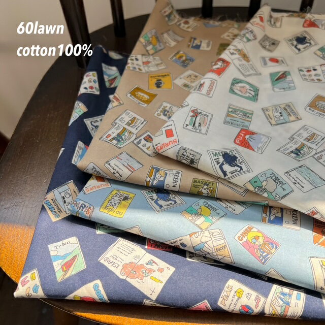 60ローンプリント生地 雑誌モチーフ Cotton100%ローン生地 コットン100 軽やか ハリ感 通気性 速乾性 ..