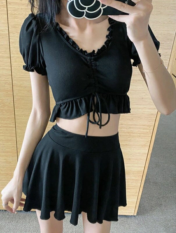 【クーポン利用で2280円♪10日1:59迄】水着 レディース 体型カバー 2点セット 可愛い レディース 水着 タンキニ おしゃれ タンキニ水着 体型カバー セット セパレート 大人 お洒落 可愛い シンプル 黒 女の子 高校生 中学生 ママ水着 20代 30代 40代
