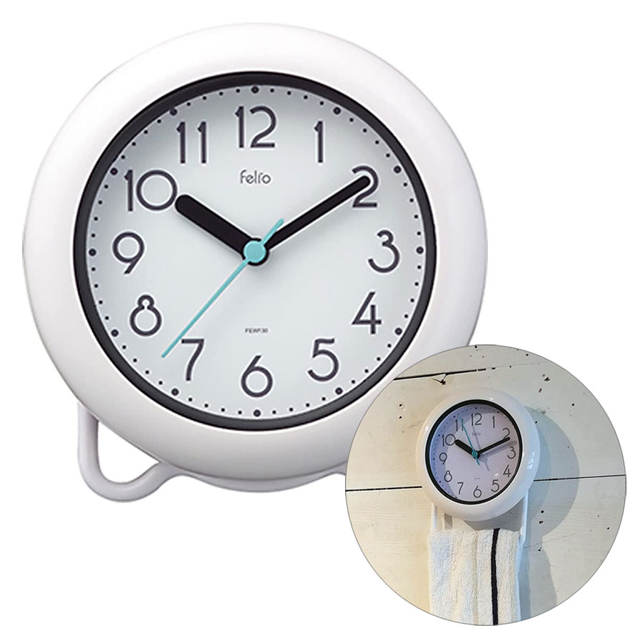 防滴時計 バスクロック 防水 タオルハンガー ノア精密 FEW130 ホワイト 送料無料