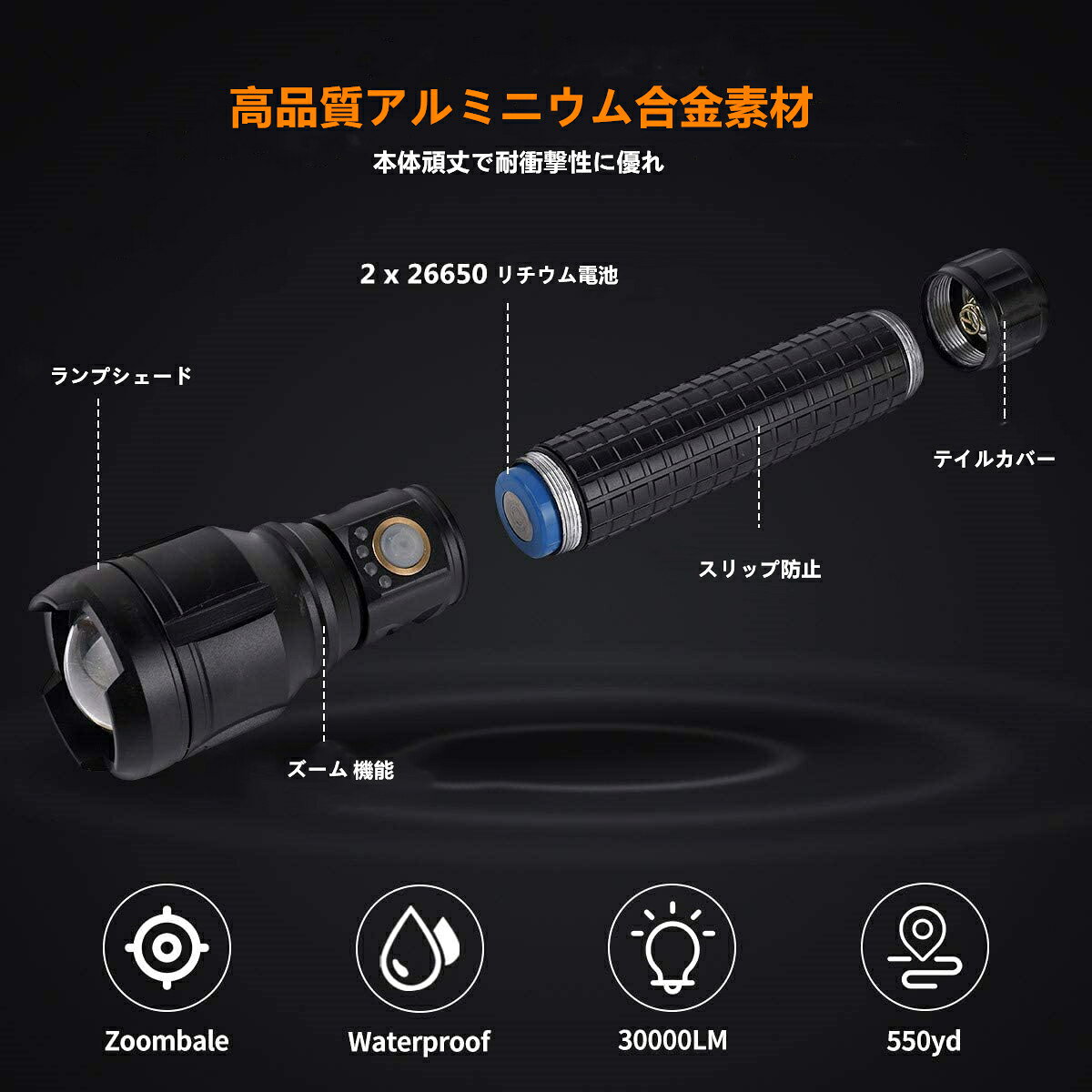 懐中電灯 Led ライト ズーム式 強力 軍用 超強 USB充電式 電気出力 モバイルバッテリー 26650*2一体型 明るい ハンディライト ランタン フラッシュライト 防水 防災 地震 停電対策 自転車 ライト兼用 登山 釣り用 作業用 ライト通販格安セール情報 楽天 通販