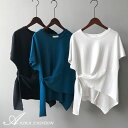 Tシャツ レディース 春夏 トップス 半袖 カットソー プルオーバー 裾変形デザイン 楽ちん 夏 メール便 夏 送料無料