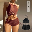 水着 レディース ビキニ 可愛い 韓国 ハイウエスト 体型カバー カシュクールビキニ /S/M/L ブラウン ブラック ママ水着 女の子 露出控えめ 胸パッド付き