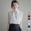 トップス レディース ブラウス ノースリーブ 肩プリーツ Vネック シフォンブラウス きれいめ 黒 白 緑 韓国ファッション カットソー レディース 可愛い おしゃれ S M L XL XXL 送料無料