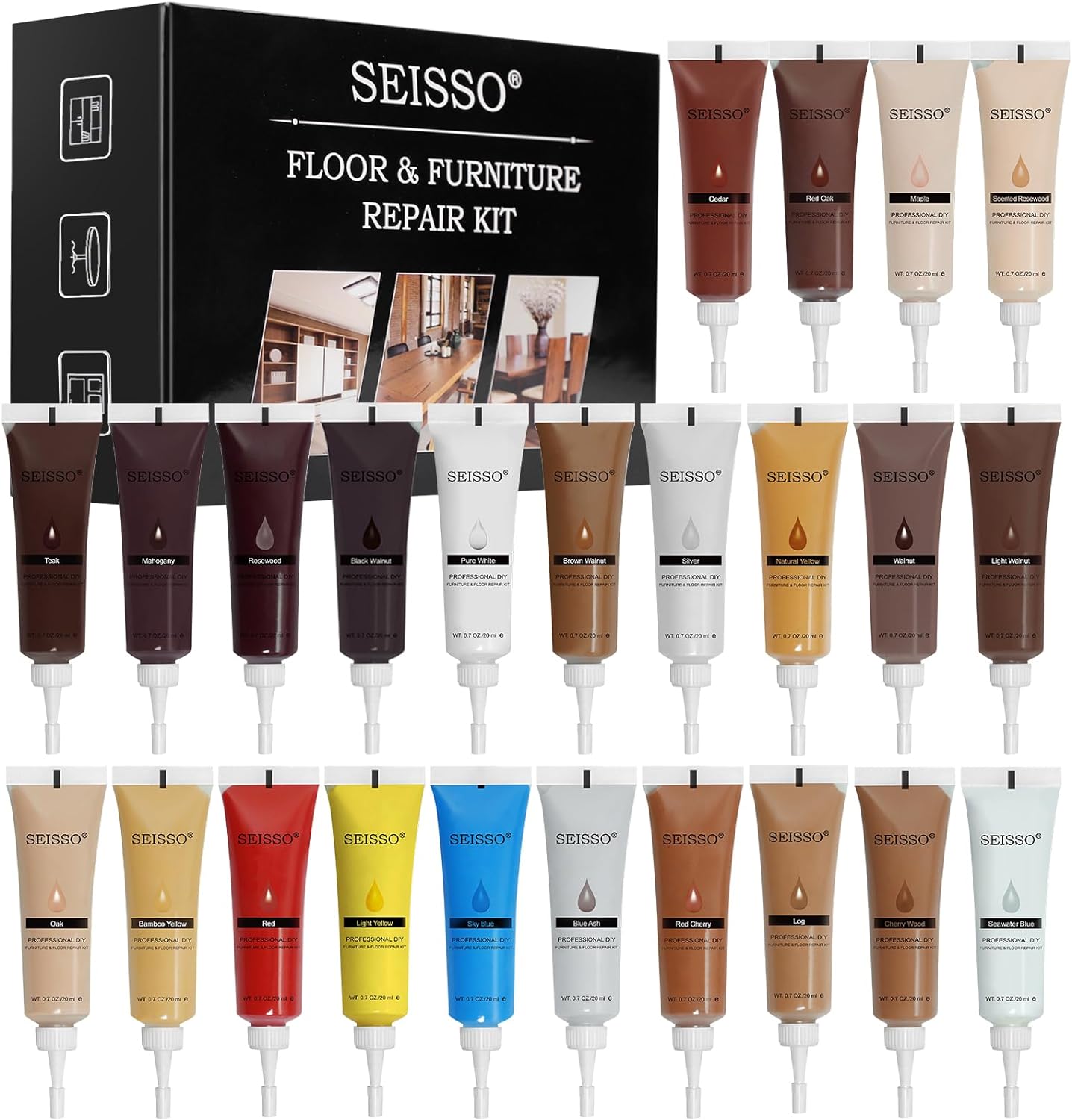 【マラソン限定10倍P】SEISSO 木製品補修セット 木製品キズ補修 補修クリーム 24色 フローリング 補修 木製家具 補修 木製の家具 ドア 床 すりキズ用 汚れ 傷 穴 塗装剥がれ補修 キズ消し キズ隠し ホワイト アイボリー ウッドホワイト グレー オーク ウッド