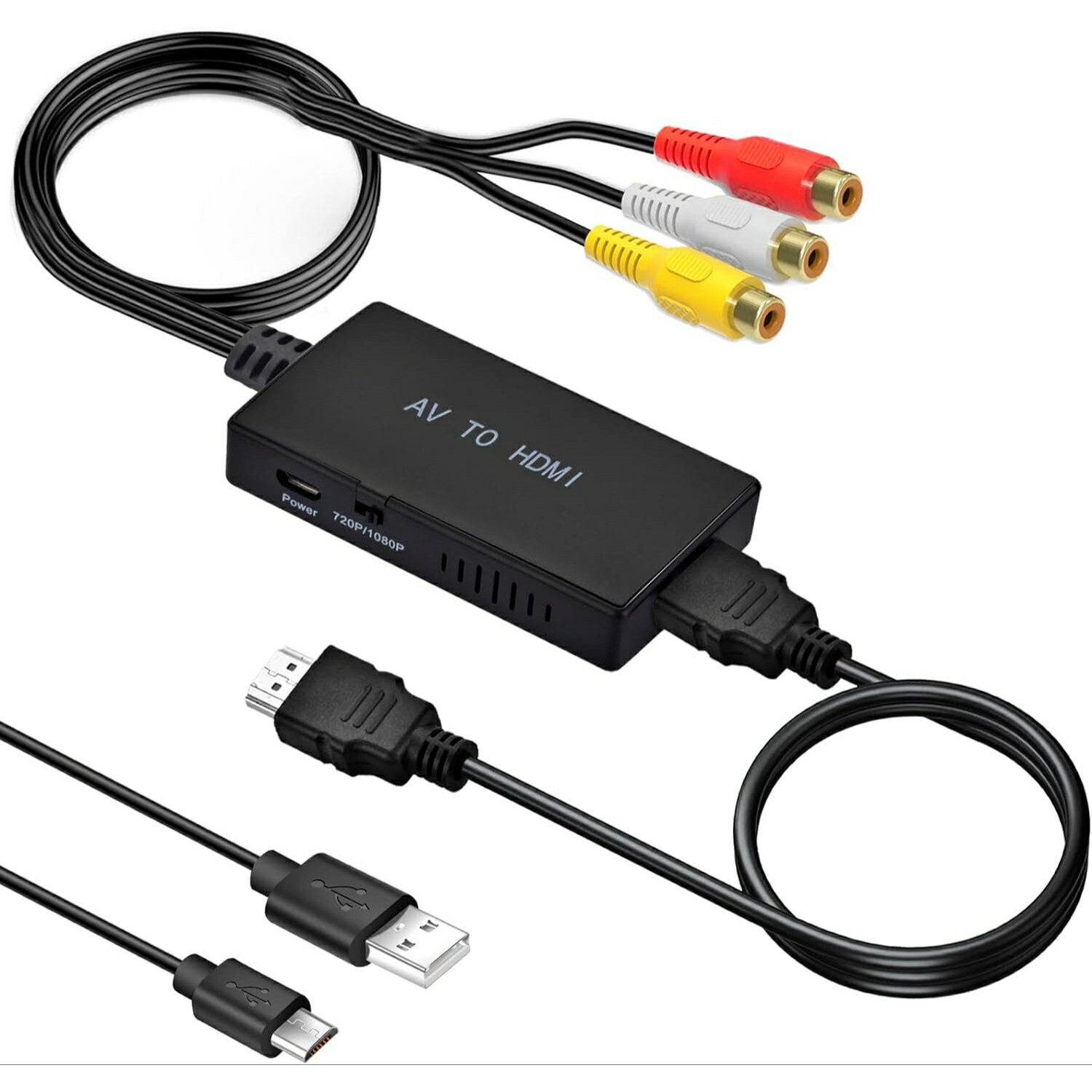 RCA to HDMI 変換コンバーター AVコンポジット to hdmi変換アダプター 3色端子 hdmi 変換コンバータ 古いゲーム機（XBOX、PS1、PS2、SNES、Wii、N64）古いレコーダー(DVD、VCR、VHS)など機器の3色コードからHDMI 変換 720P/1080P