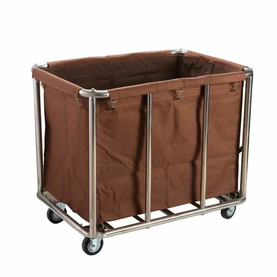 洗濯物入れの選別機のカート、鉄骨フレームの頑丈なホテルのリネントロリー、大きい商業洗濯物入れ (Color : Brown)