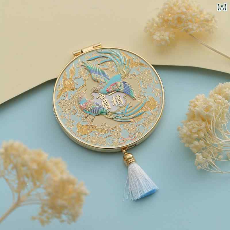 金属製 両面 文化的で ポータブル ミラー 創造的な ギフト 旅行の お土産 化粧 コンパクト 折りたたみ チャイナ風 手持ち 鏡