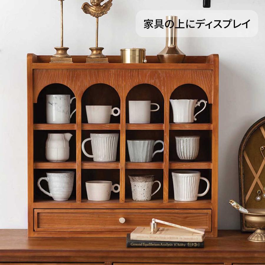 [ブラウン] Z-Pearl ディスプレイ ラック 棚 収納 アーチ状 引き出し付き ラック ホワイト 白 シンプル デザイン ディスプレイ ティーカップ 韓国インテリア