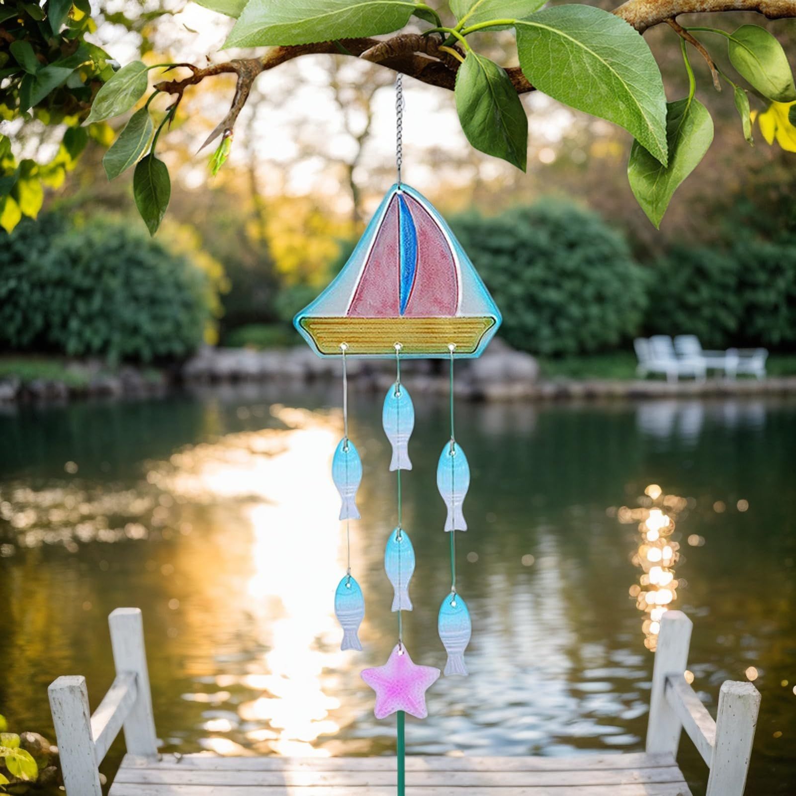 アウトドア風鈴 | ステンドグラス ガーデン 風鈴 - パティオ ガーデン 窓辺 屋内 ヤード 玄関 装飾 女..
