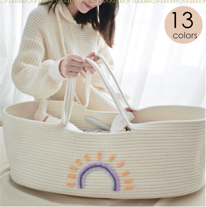 ベビーかご 赤ちゃん 綿ベビーベッド 新生児用ハンドバスケット オムツ替え お昼寝マット 風を防ぐ 丈..