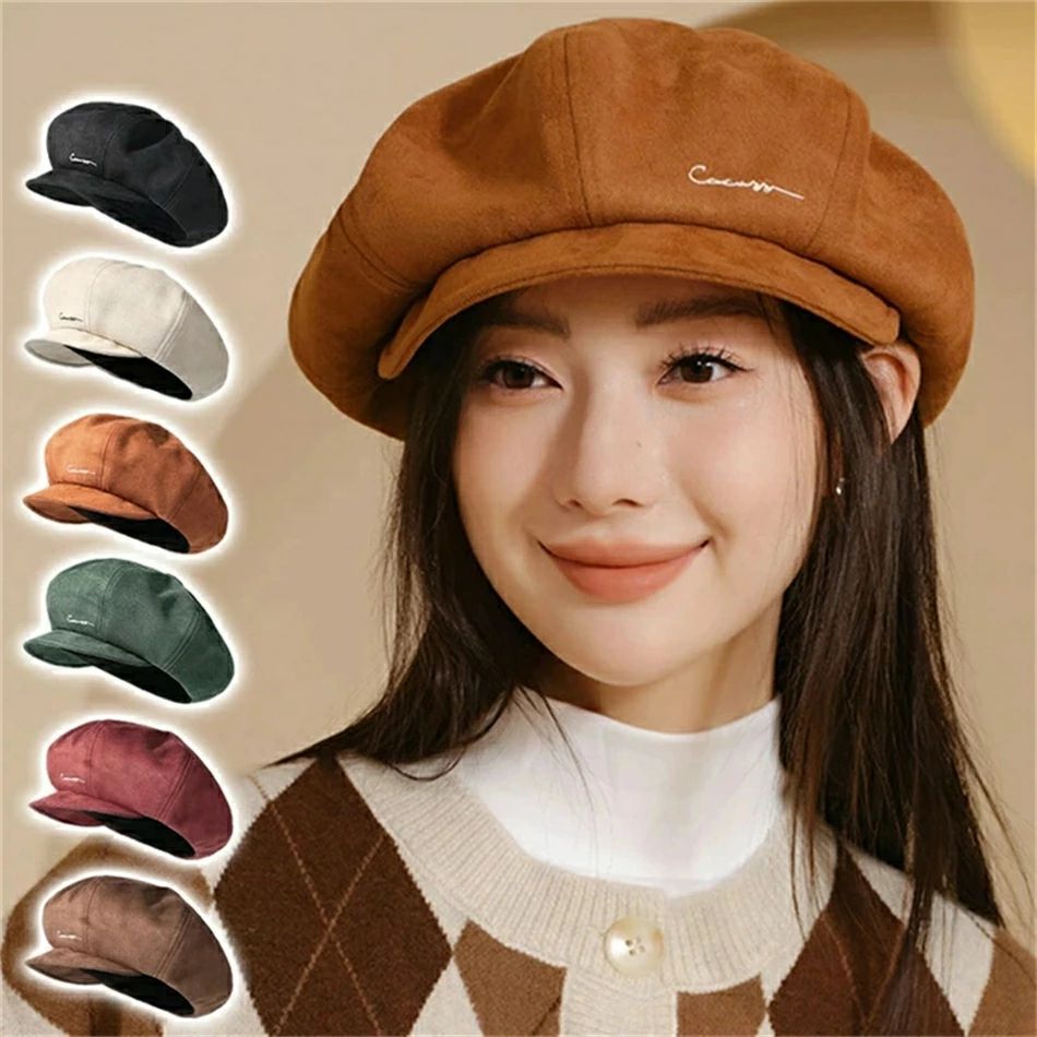 帽子 秋冬 レディース キャスケット つば広 小顔効果 レディース帽子 秋冬 スエード調 可愛い帽子防寒 おしゃれ ファッション小物 プレゼント 送料無料(4)