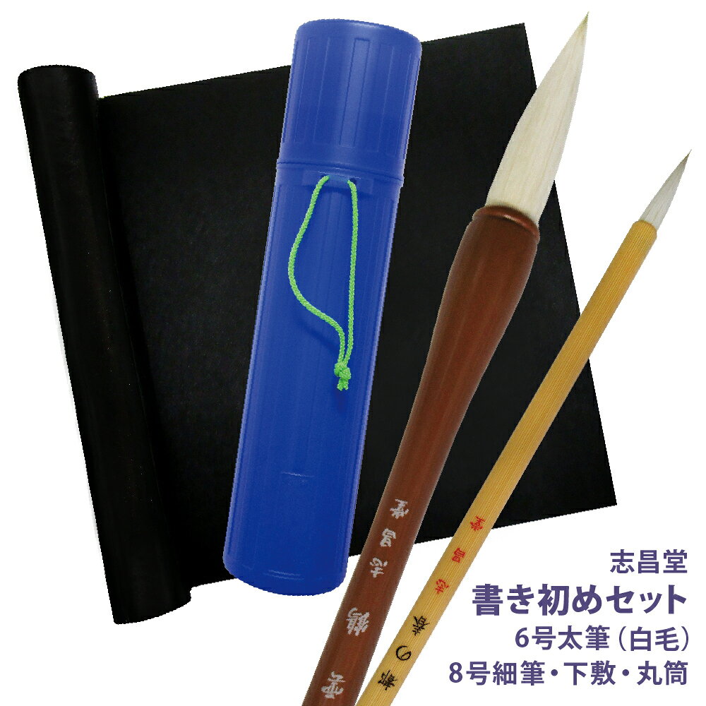 名入れ 出来ません 志昌堂 書き初めセット 6号筆 赤毛 白毛 書道 練習用 書初め 用下敷、筒、太筆、小筆 4点セット または すずり・墨汁付き 6点セット習字 書道 送料無料 北海道・九州は別途送料500円加算 (2)