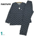 パジャマ Mサイズ メンズ 秋冬 長袖 長ズボン nacrure 接結天竺ニット 綿100% 丸首半開 紳士 ナイトウエア