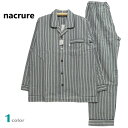 パジャマ Lサイズ メンズ 春夏 紳士 長袖 長ズボン nacrure 綿100% サッカー地 テーラー襟 前あき 紳士 ナイトウエア