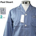 パジャマ Sサイズ メンズ 春夏 長袖 長ズボン Paul Stuart 日本製 綿100% サテン織 乾燥機対応 テーラー襟 前あき 紳士