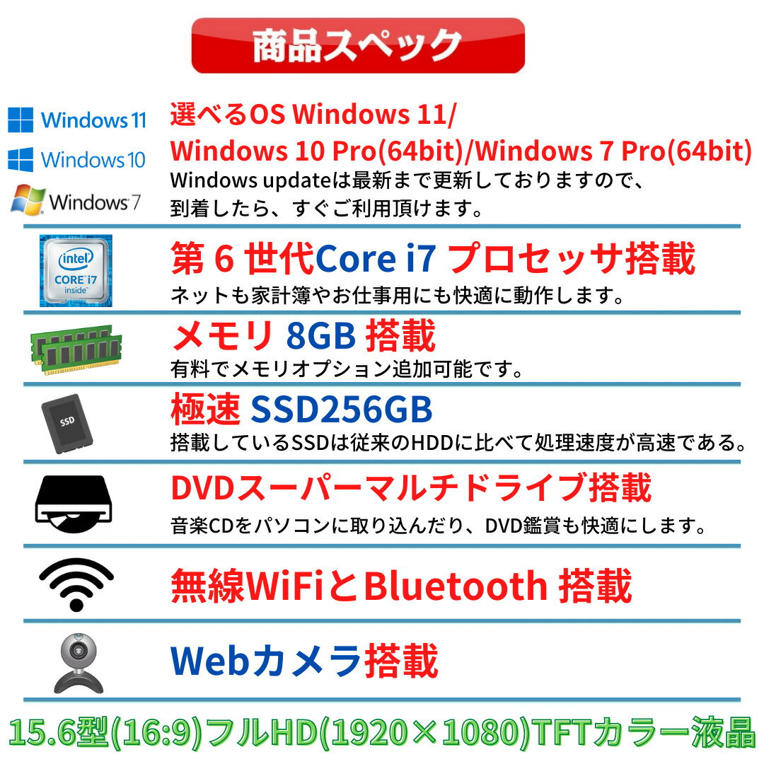 【大画面フルHD】中古 ノートパソコン HP ProBook 450 G3 第6世代 Core i7 選べるOS Windows7 Windows10 Windows11 テンキー搭載 WiFi メモリ8GB 極速SSD256GB 無線LAN Webカメラ Office 2016 指紋センサー 高解像度 ギフト 在宅 アキデジタル