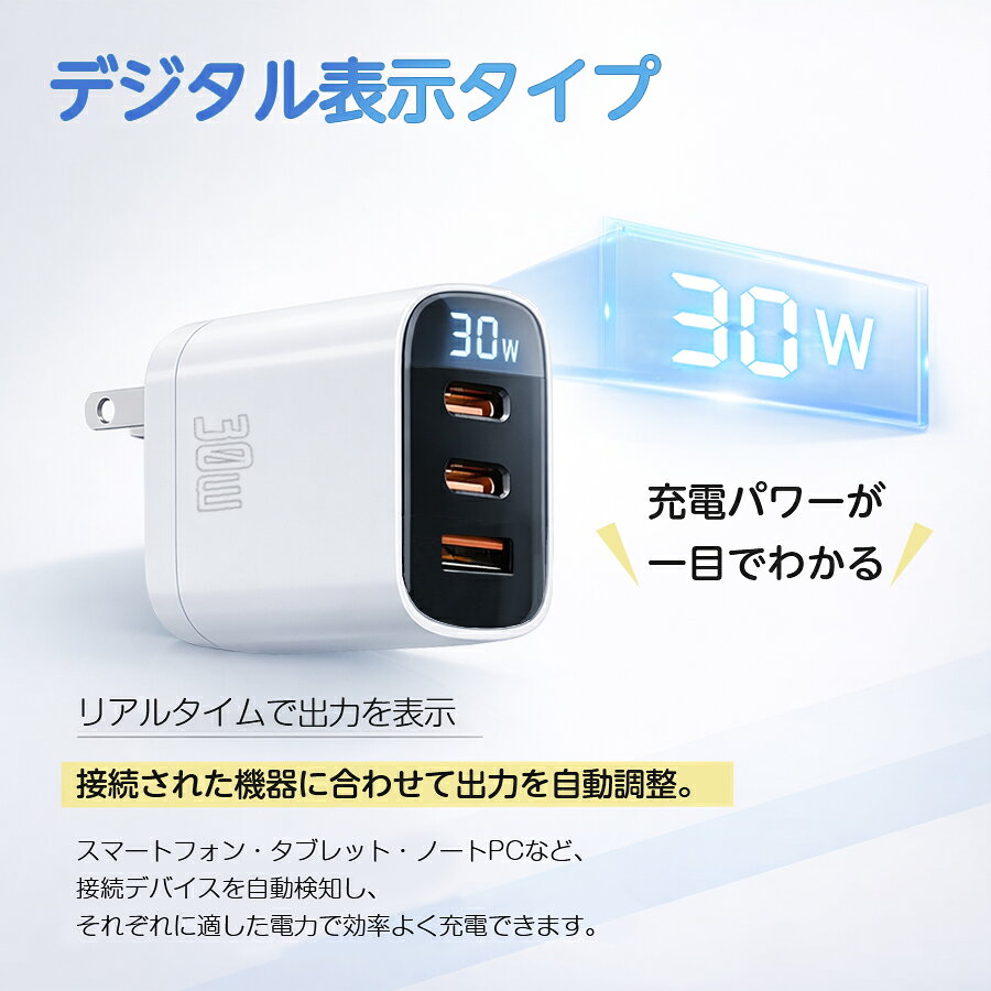 【60W急速充電ケーブル付】30W充電器 type-c 充電器 30w iPhone 急速充電器 ケーブ...