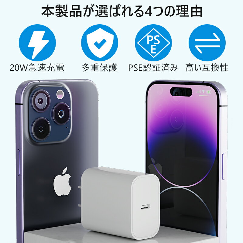 【30分で最大60％充電】iphone16 充電器 20W 急速充電 タイプC充電器 iphone 急速...