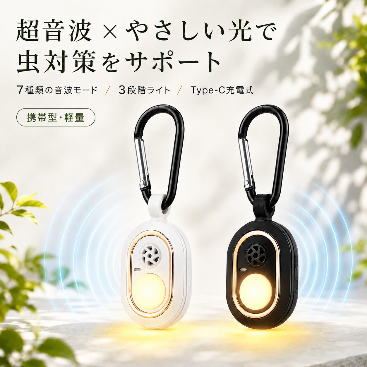 【2026年新型】虫除け 超音波虫除け 超音波害虫駆除器 キーホルダー 携帯型 蚊除け 7種類音波モード 3段階ライト 静…