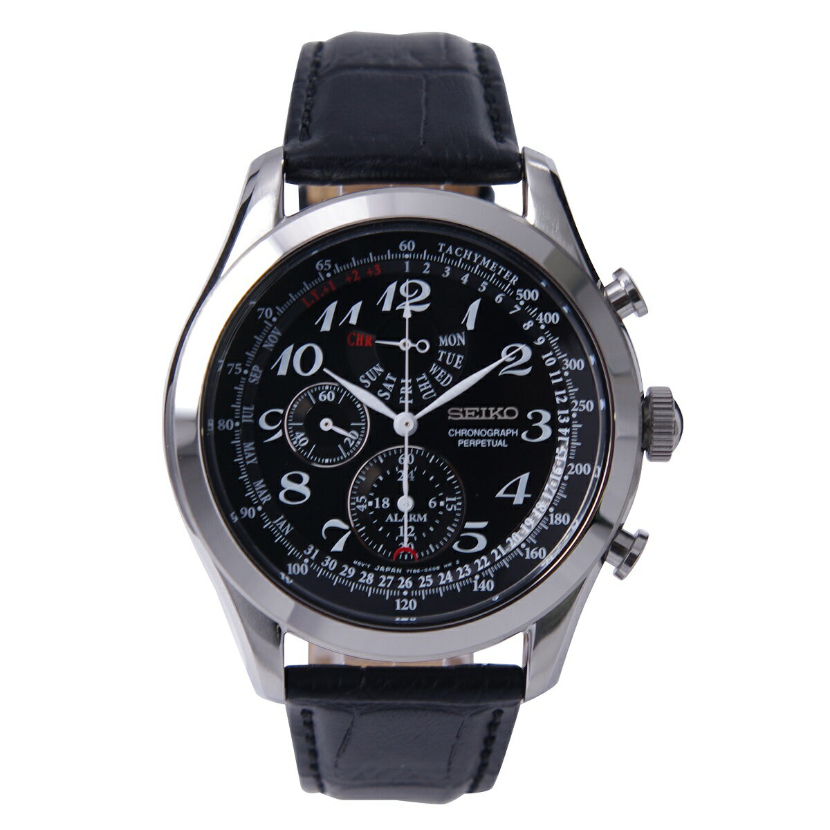 セイコー SEIKO 腕時計 クオーツ クロノグラフ パーペチュアル 100M防水 皮ベルトブラック 海外モデル SPC133P1 メンズ [逆輸入品]