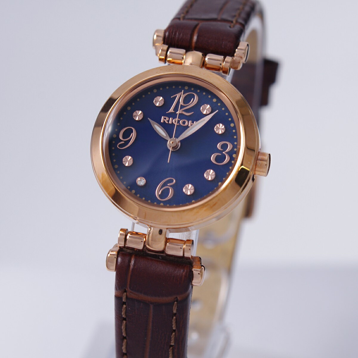 リコー RICOH 腕時計 ソーラー SOLAR 日本製 ネイビー/ピンクゴールド 革ベルト RSL10208 レディース [女性用]