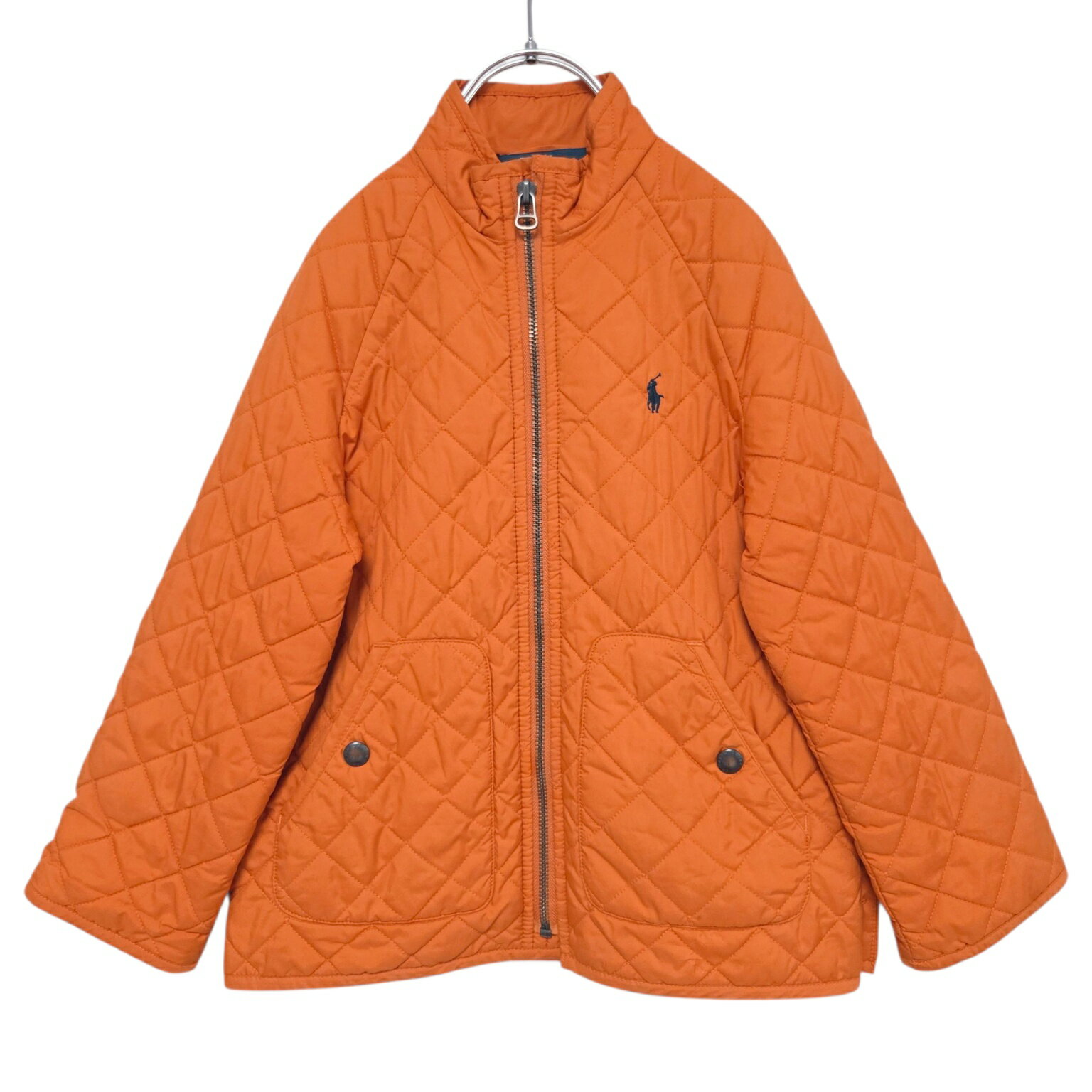 古着　ラルフローレン　POLO by Ralph Lauren　中綿キルティングジャケット　中綿ライトダウン　キッズアウター　軽量　ポロポニー　無地　オレンジ　アウトドア　男の子　女の子　ユニセックス　キッズ　子供　子供服　サイズ5T　5歳　韓国　中古　ヴィンテージ　ユーズド(4)
