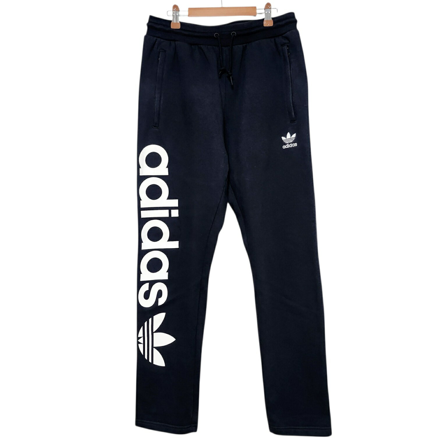 古着　アディダスオリジナルス　adidas originals　ジョガーパンツ　スウェットパンツ　裏起毛　ビッグロゴ　黒　ブラック　レディース　メンズ　ユニセックス　サイズXL　大きめ　ビッグサイズ　大きいサイズ　韓国　中古　ヴィンテージ　ユーズド　トレフォイル(4)