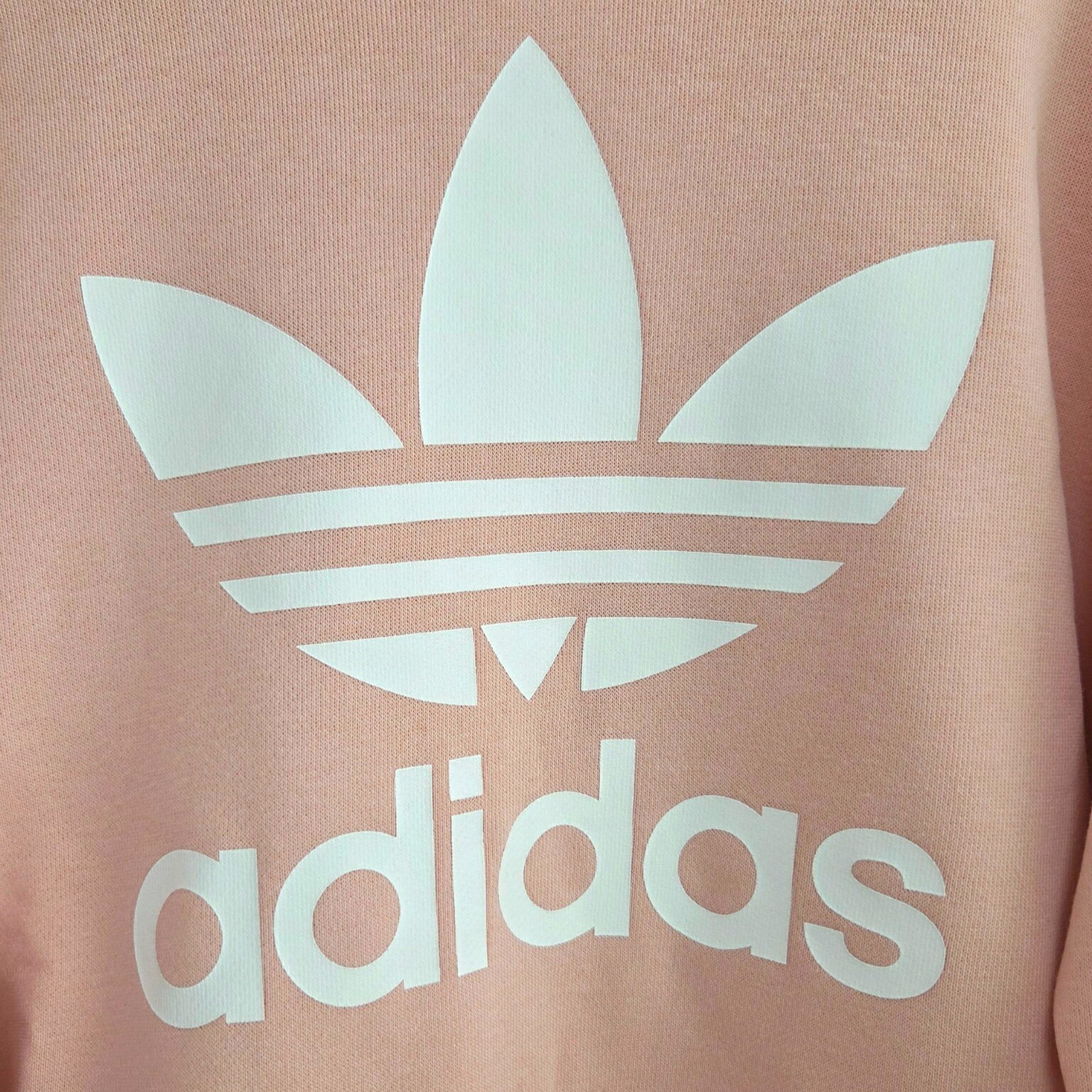 古着　韓国　アディダスオリジナルス　adidas originals KIDS　パーカー　スウェット　プルオーバー　ビッグトレフォイル　サーモンピンク　キッズ　ジュニア　女の子　男の子　子供服　160　レディース　XS　S　中古　ヴィンテージ　ユーズド 3