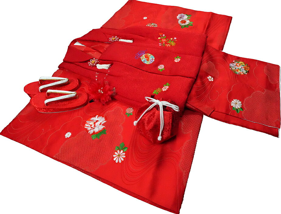 七五三 着物 3歳 女の子 正絹 刺繍入 被布セット 新品73jg3903