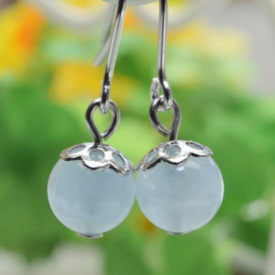 樂天商城 - 天然石ピアス アクアマリン6mm（メタル帽子） (癒し・美) （チタンフック／樹脂フック／樹脂イヤリング／キャッチタイプ変更可）