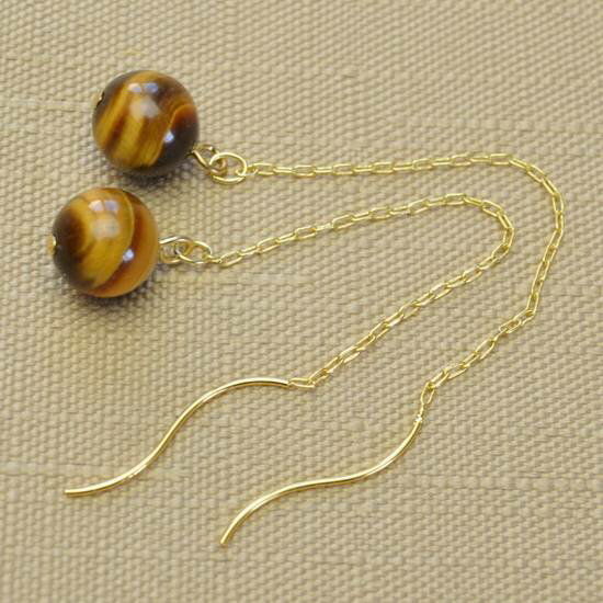 樂天商城 - (ビジネス・金運)タイガーアイ（虎目石） 8mm丸玉 アメリカンチェーンロングピアス 天然石 パワーストーン