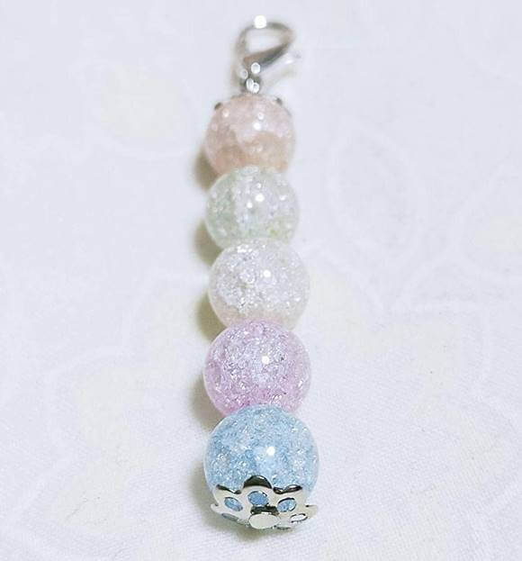 5色Mixミックスクラッククリスタル ミックス爆裂水晶 クラック水晶 カニカン付 天然石チャーム 天然石 パワーストーン ストラップ バッグチャーム キーホルダ...