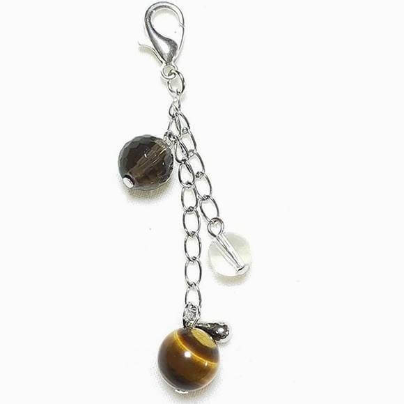 タイガーアイ 虎目石 スモーキークォーツ 水晶 チェーン カニカン付 天然石チャーム 天然石 パワーストーン ストラップ バッグチャーム キーホルダー スマホア...